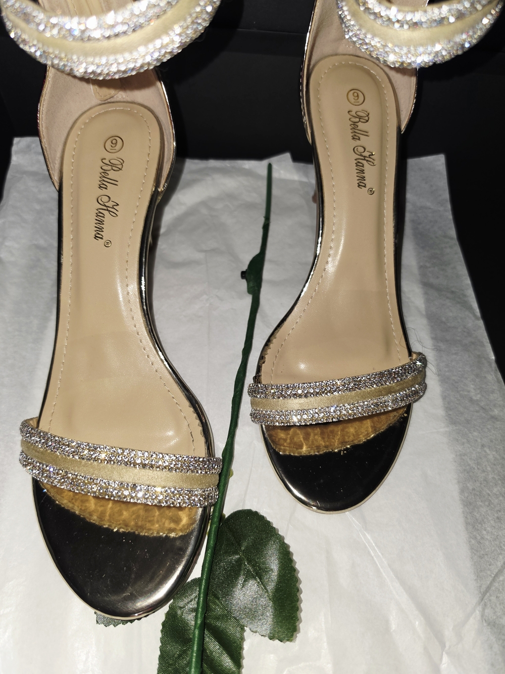 Women's Gold Rhinestone Dress Sandals